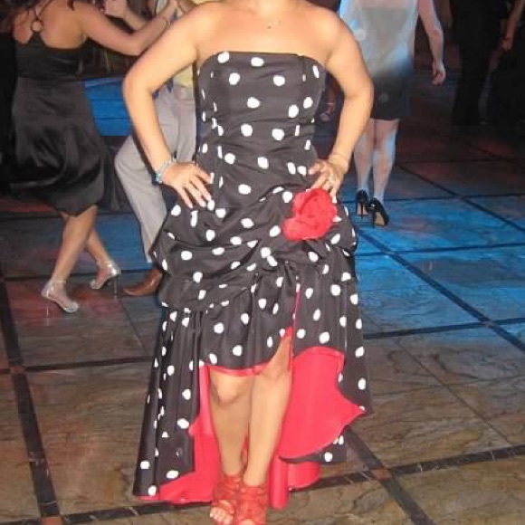 Hi-Lo Black &White Polka Dress with Red Interior - Picture 7 of 8